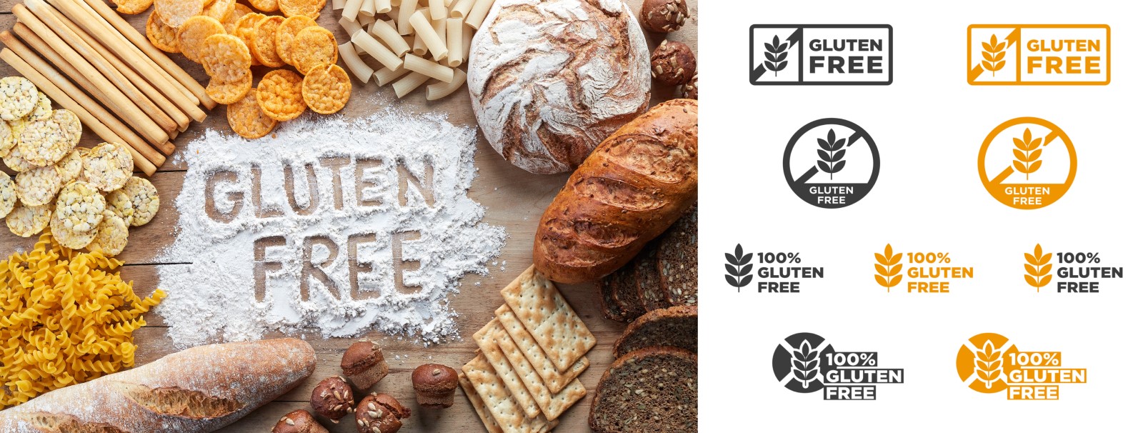 Sem glúten, sem glúten, sem glúten - produtos de pastelaria e rótulos