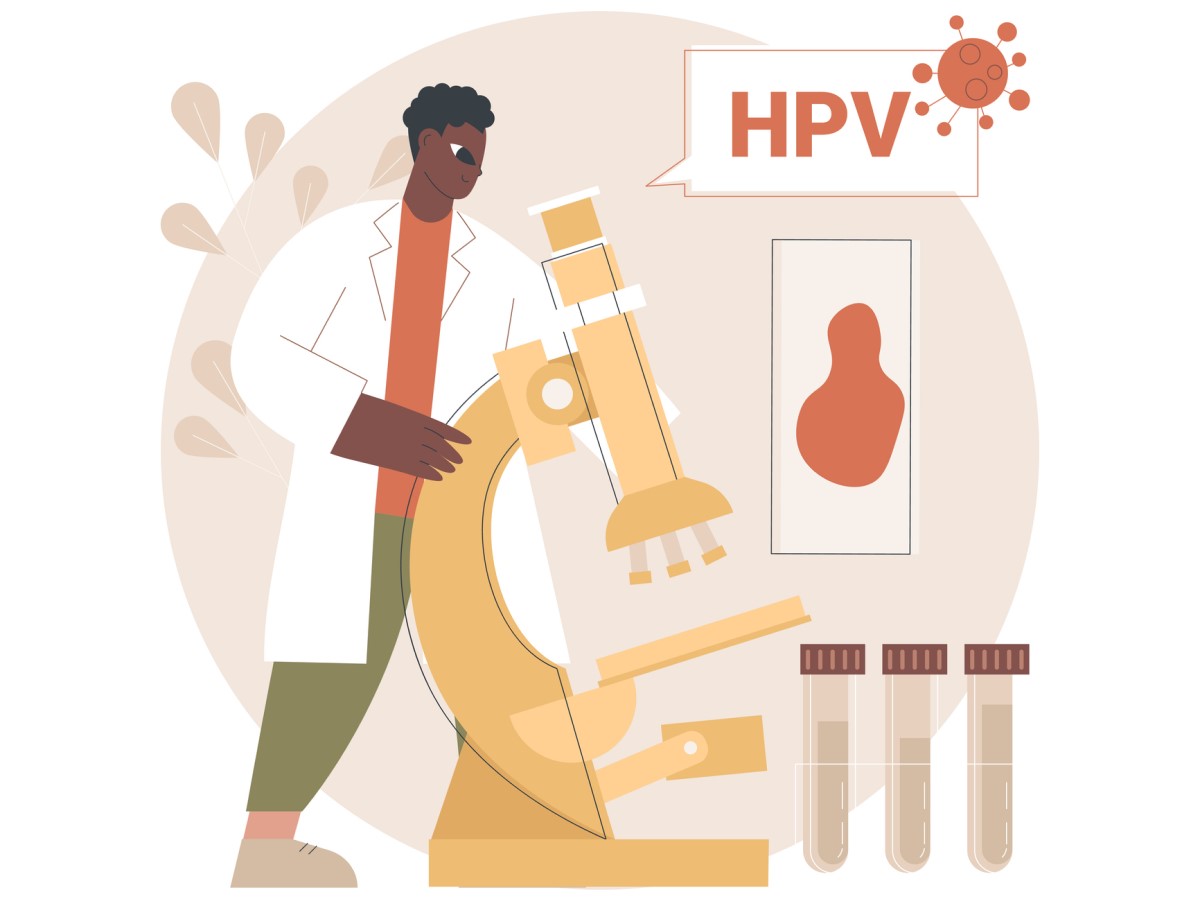 Animação do HPV com microscópio e pesquisa