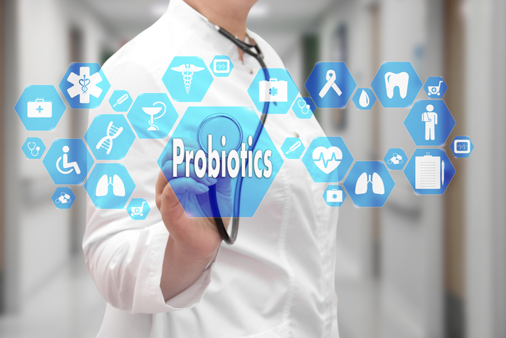 Diferentes estirpes de bactérias probióticas estão distribuídas por todo o trato digestivo, onde desempenham diferentes funções. Fonte: Thinkstock Ícones médicos com uma pessoa de bata branca no fundo