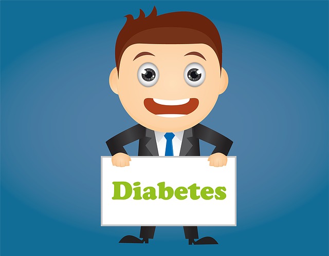 figura de banda desenhada de um homem a segurar um quadro com a palavra diabetes